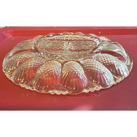 Vintage Clear Depression Glass Deviled Egg Plate Elegant Serving Tray -11'' - Picture 4 of 4